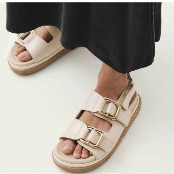 Women's Cream Sandals with Gold Buckles - Picture 1 of 5